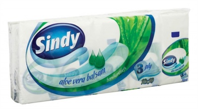 Papír zsebkendő, 3 rétegű, 10x10 db, "Sindy", aloe vera