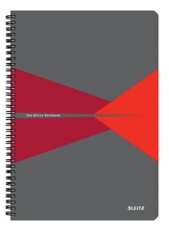 Spirálfüzet, A4, kockás, 90 lap, PP borító, LEITZ "Office", szürke-piros