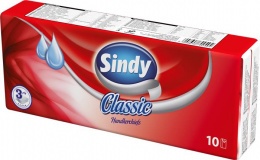 Papír zsebkendő, 3 rétegű, 10x10 db, "Sindy", classic